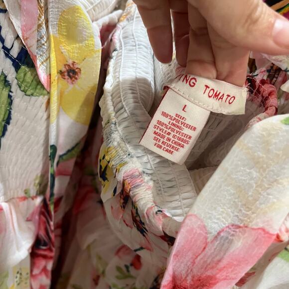 Flying Tomato Floral Maxi Dress Smocked Bodice Tie Straps Midi Sundress Sz L - Picture 7 of 10